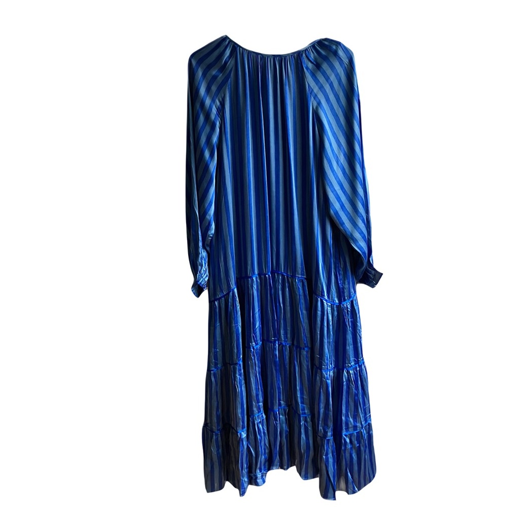 Printfresh Tiered Maxi Dress Size L Belted Blue Striped Long Sleeves Clowncore - Picture 2 of 11